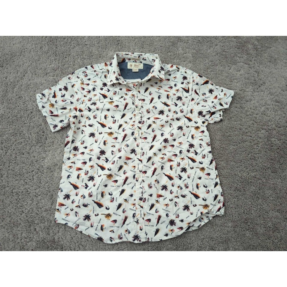 Penguin by Munsingwear‎ Button Up Shirt Mens XL Finn Fishing Artwork Slim Fit